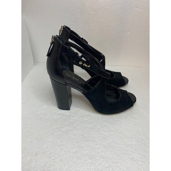White House Black Market Shoes - Womens WHBM Black Suede Ankle Strap Sipper Back Heel Size 9